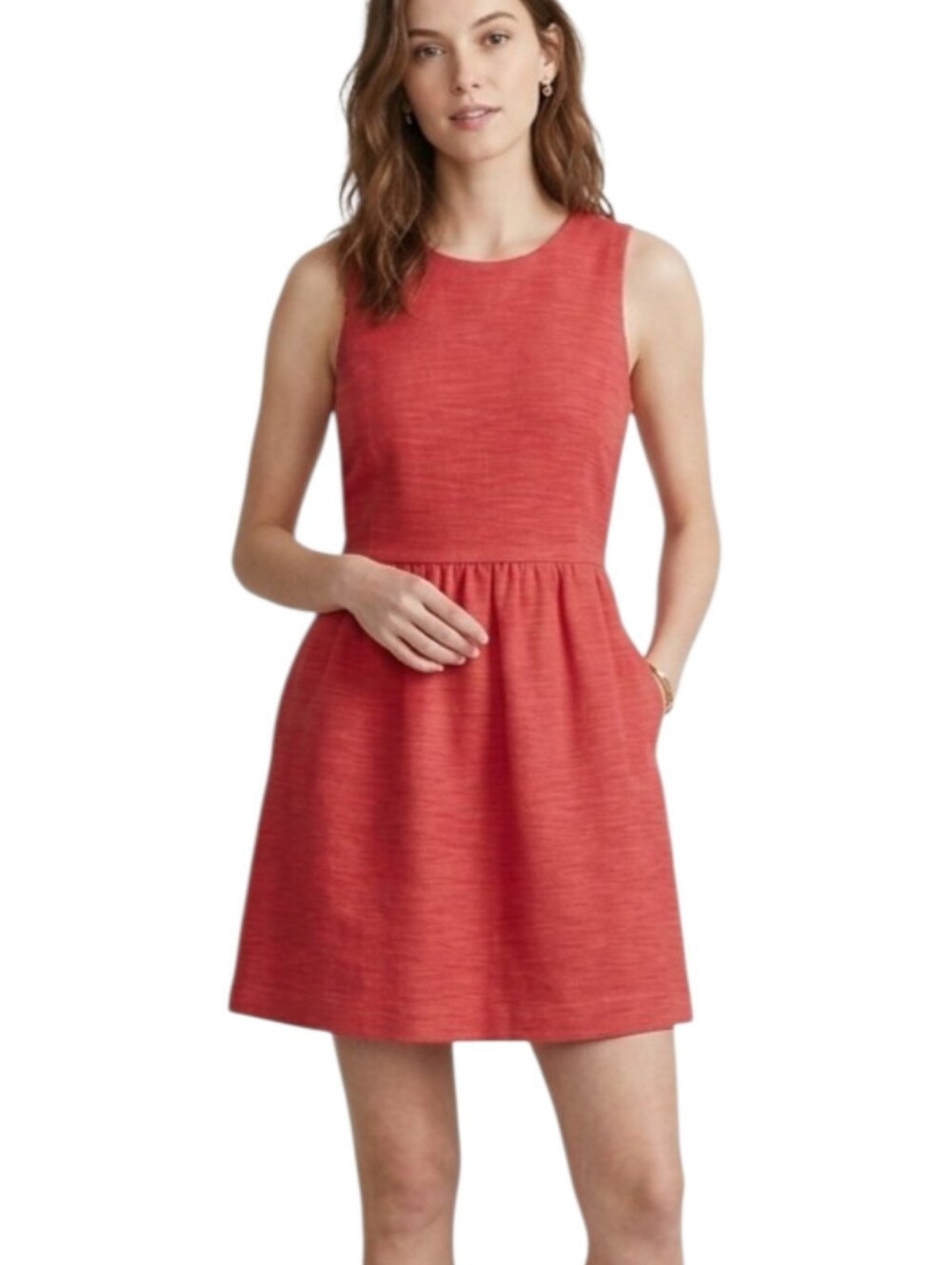 Madewell Afternoon Fit & Flare Dress Heathered Red Stretch Cotton with Pockets S